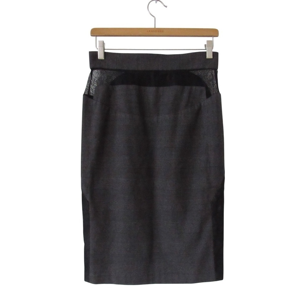 Opening Ceremony Gray Plaid Pencil Skirt Medium Lined Wool Cashmere Lace Cutouts